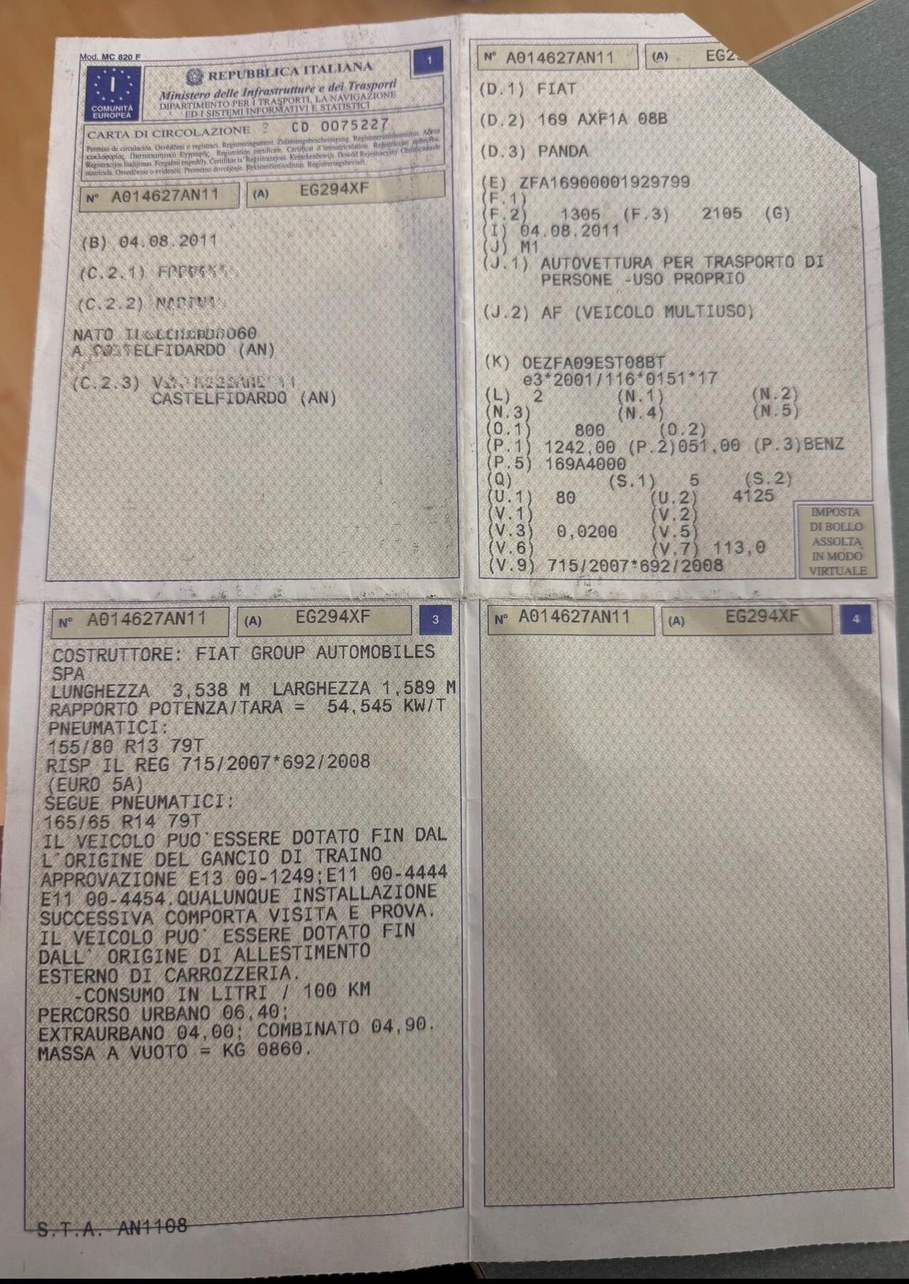 Fiat Panda 1.2 benzina UNIPROPRIETÀ NEOPATENTATI