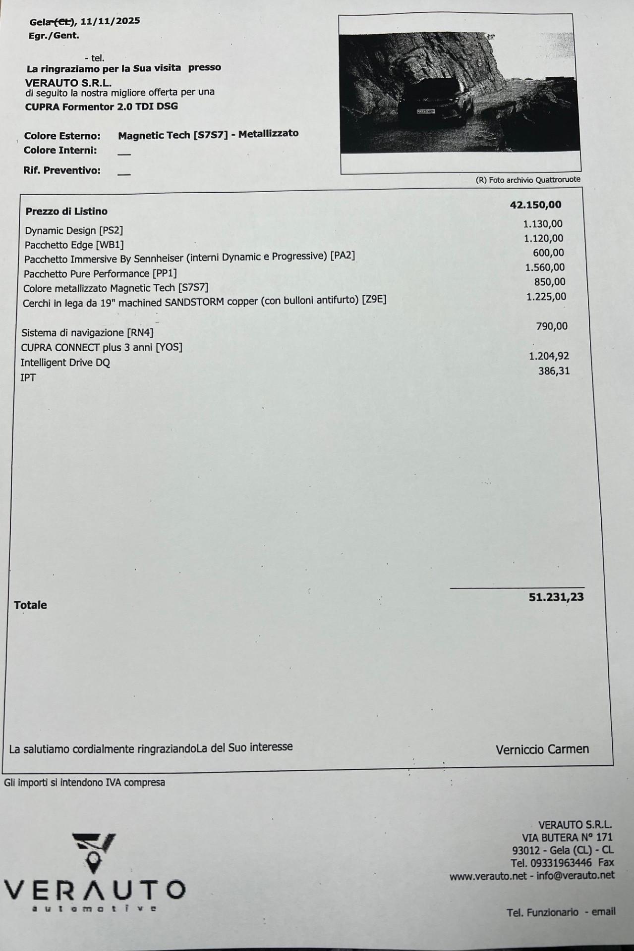 CUPRA Formentor 2.0 tdi dsg possibilità noleggio no scoring