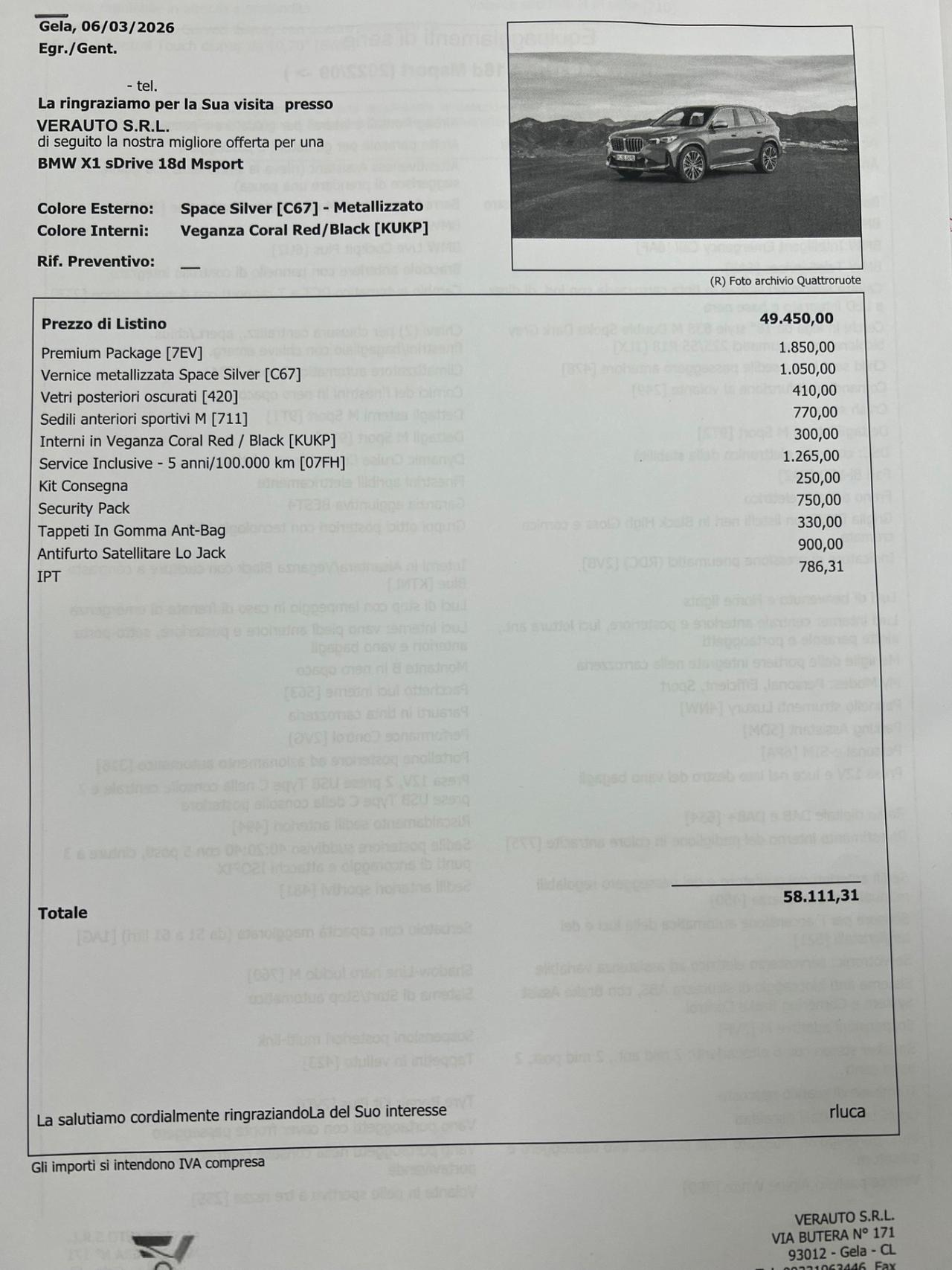 Bmw X1 sDrive 18d Msport possibilità noleggio no scoring