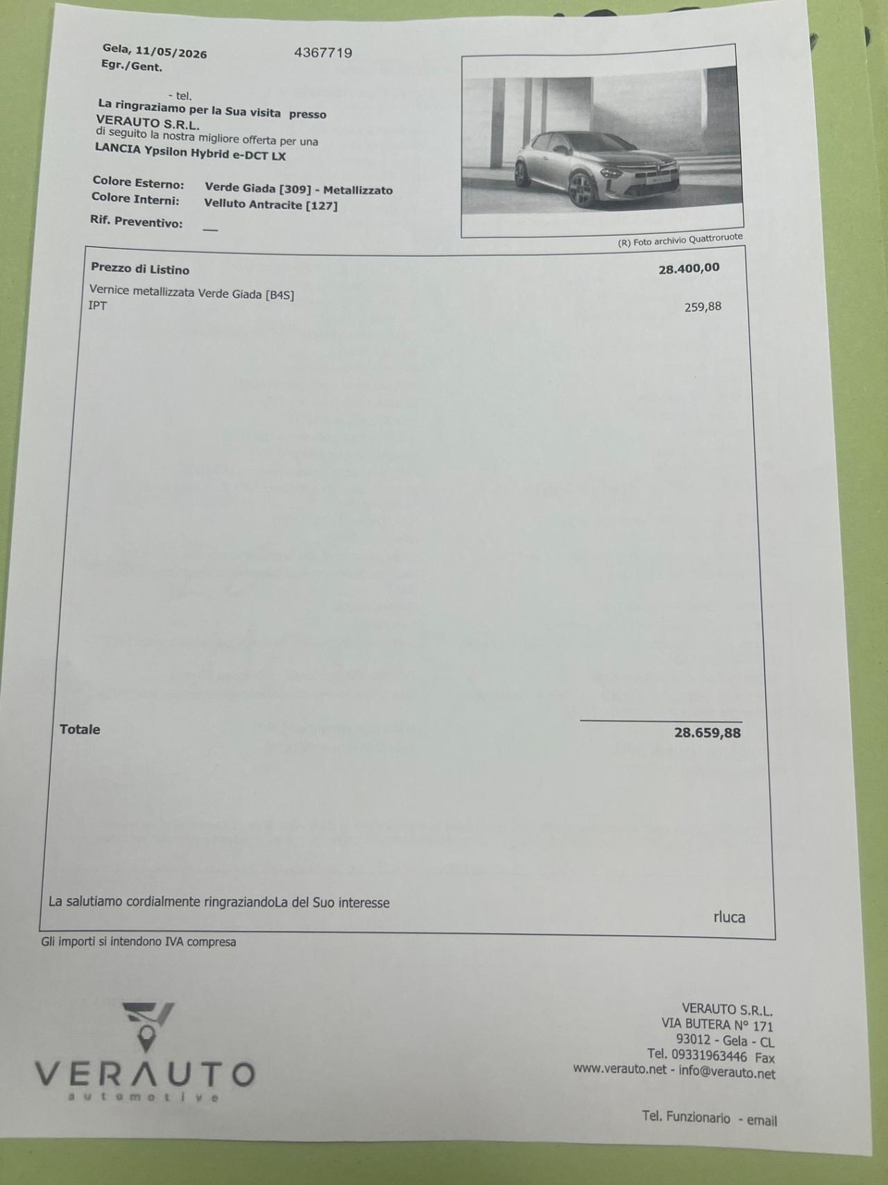 Lancia Ypsilon Hybrid e-DCT LX 1.2 - possibilità noleggio no scoring