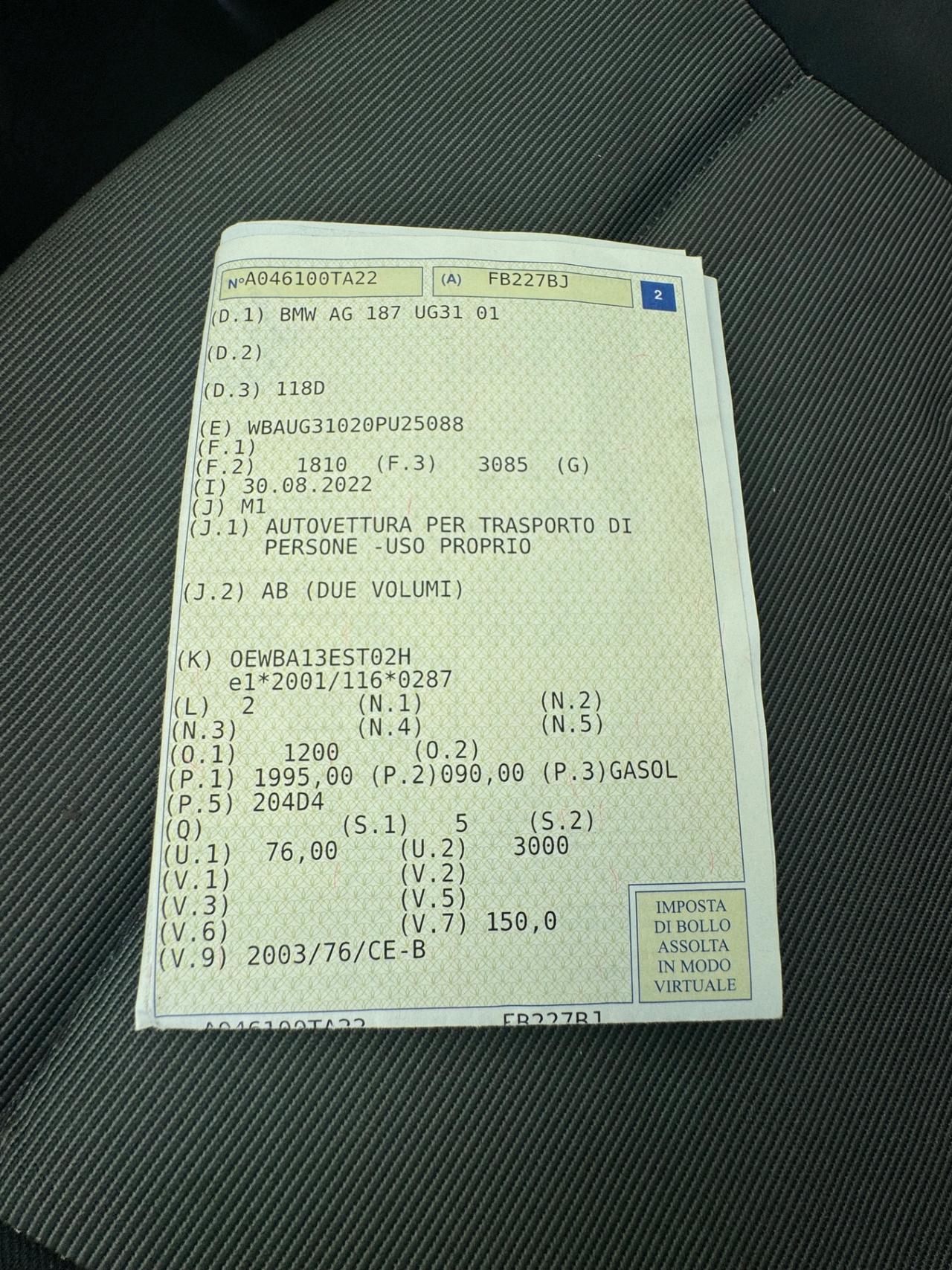 Bmw 118 118d cat 5 porte Futura