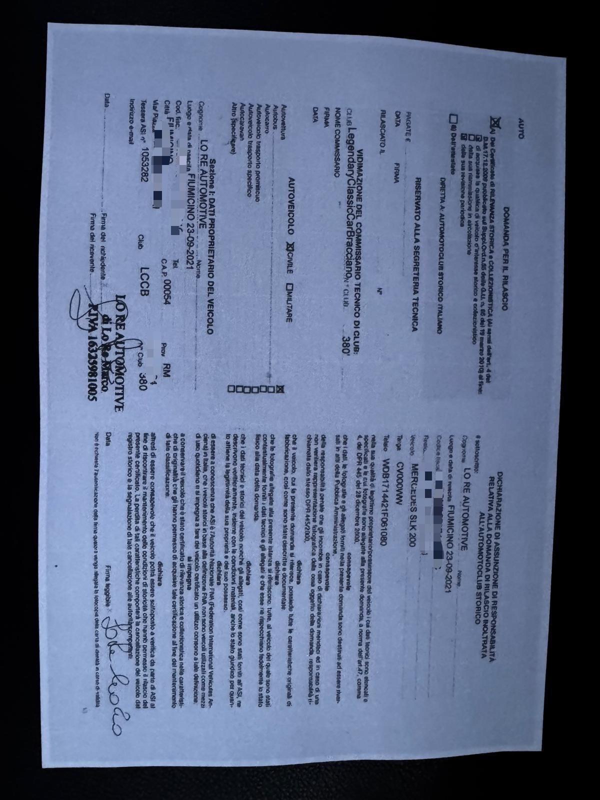 Mercedes-benz SLK 200 Kompressor iscritta ASI