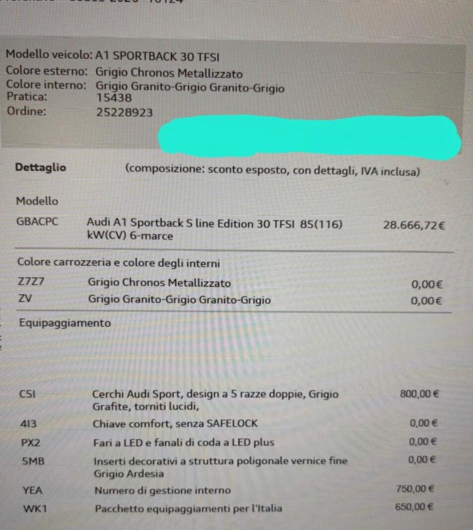 Audi A1 SPB 30 TFSI S line edition NUOVA tua a € 312 mese