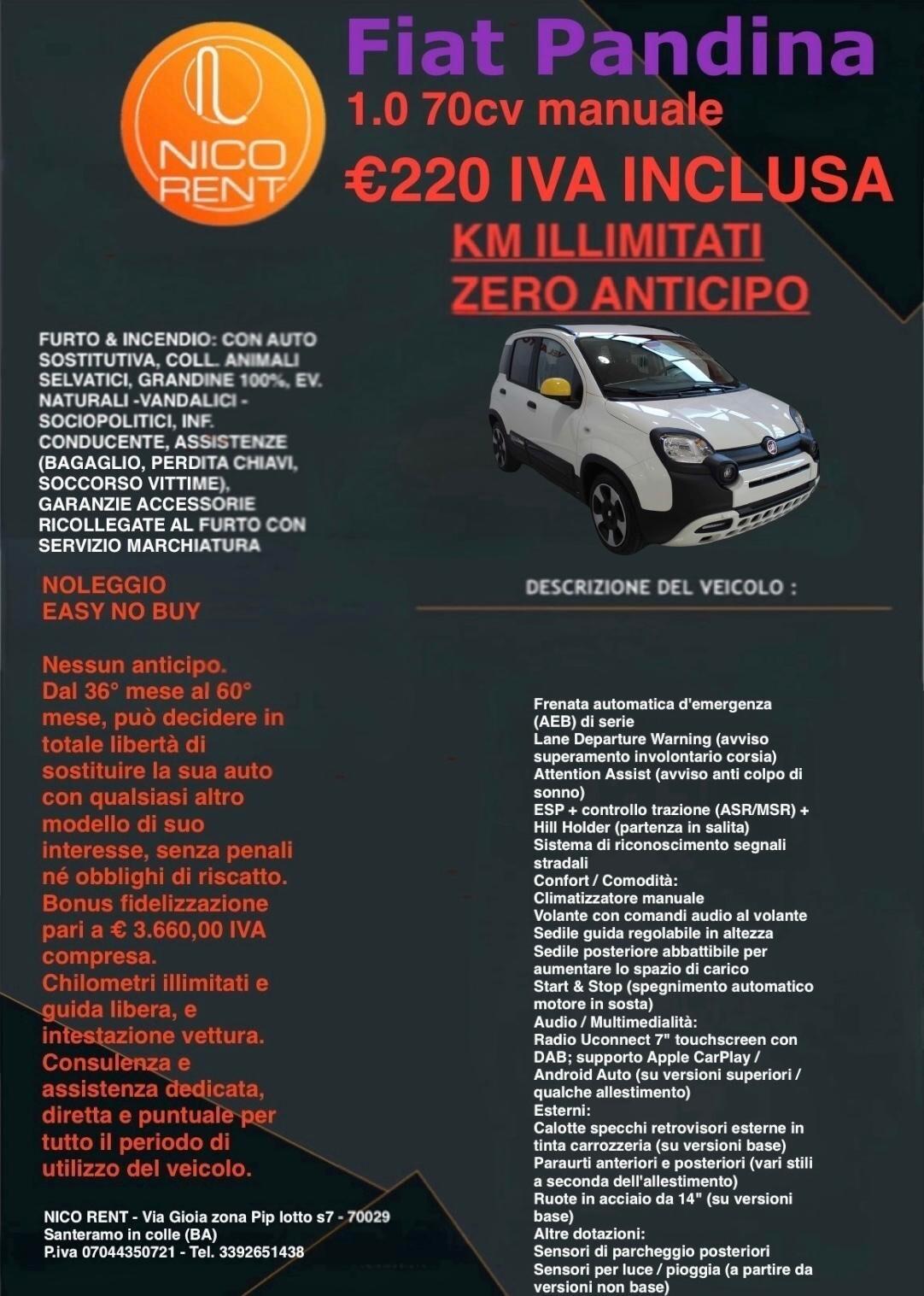 Fiat Panda 1.0 FireFly Pandina NOLEGGIO EASY NO BUY