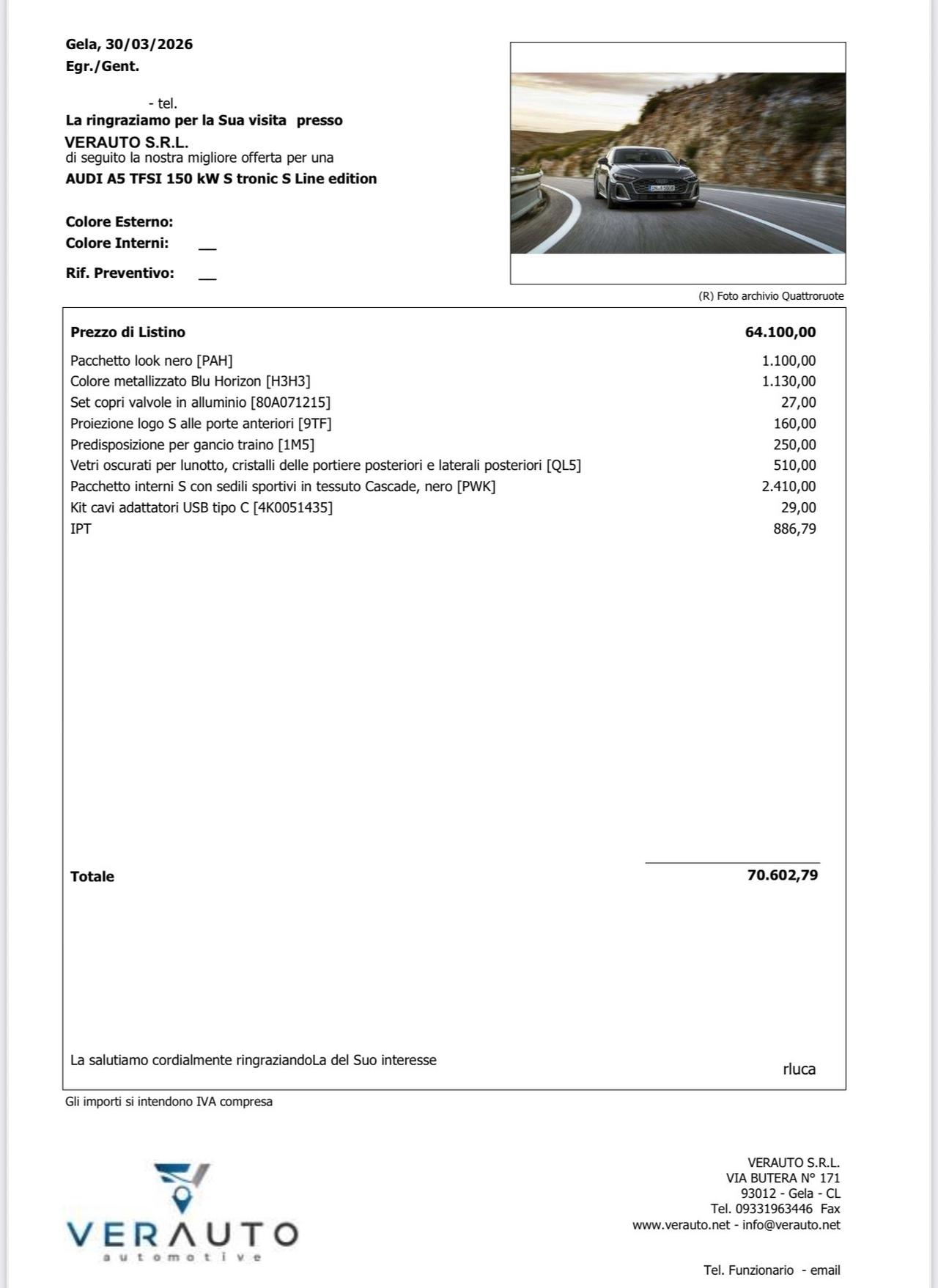 Audi A5 Avant TFSI 150 kW S tronic Line edition Possibilità noleggio no scoring