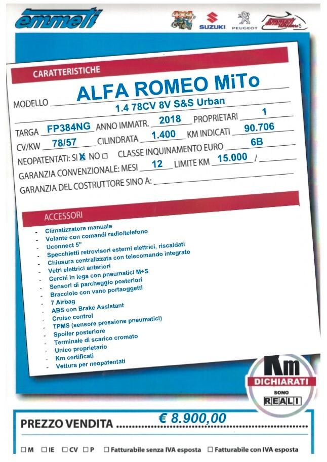 Alfa Romeo MiTo 1.4 78cv 8V S&S Urban