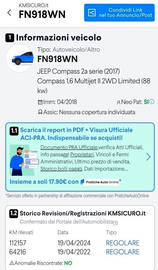 Jeep Compass 1.6 Multijet II 2WD Limited