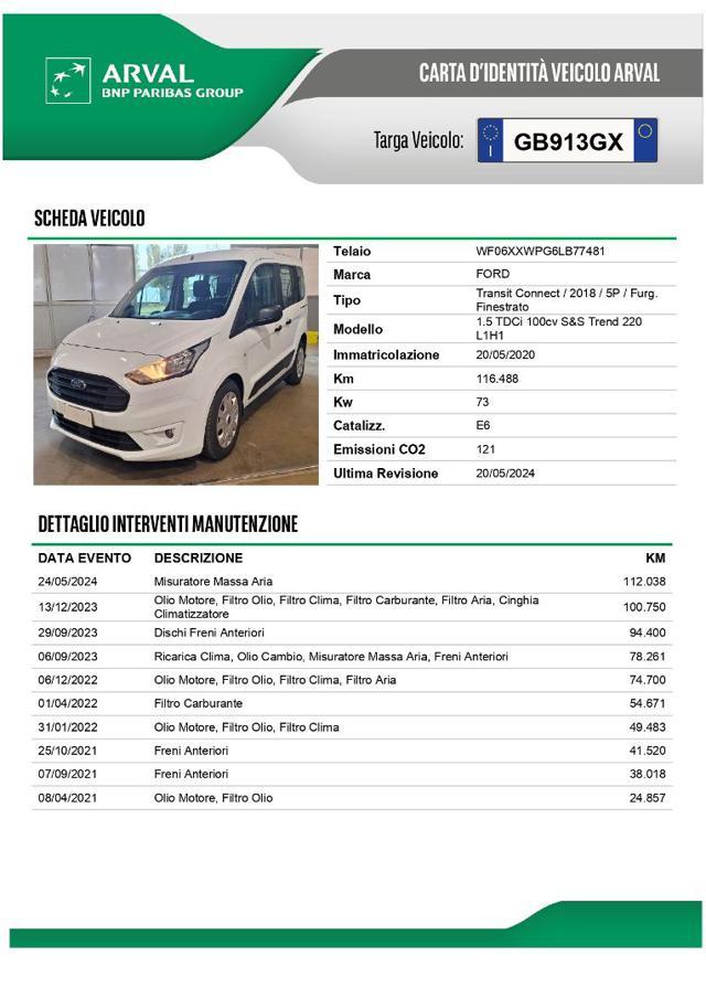 FORD Transit Connect 220 1.5TDCi PC-DC Furgone finestrato Trend N1 +iva