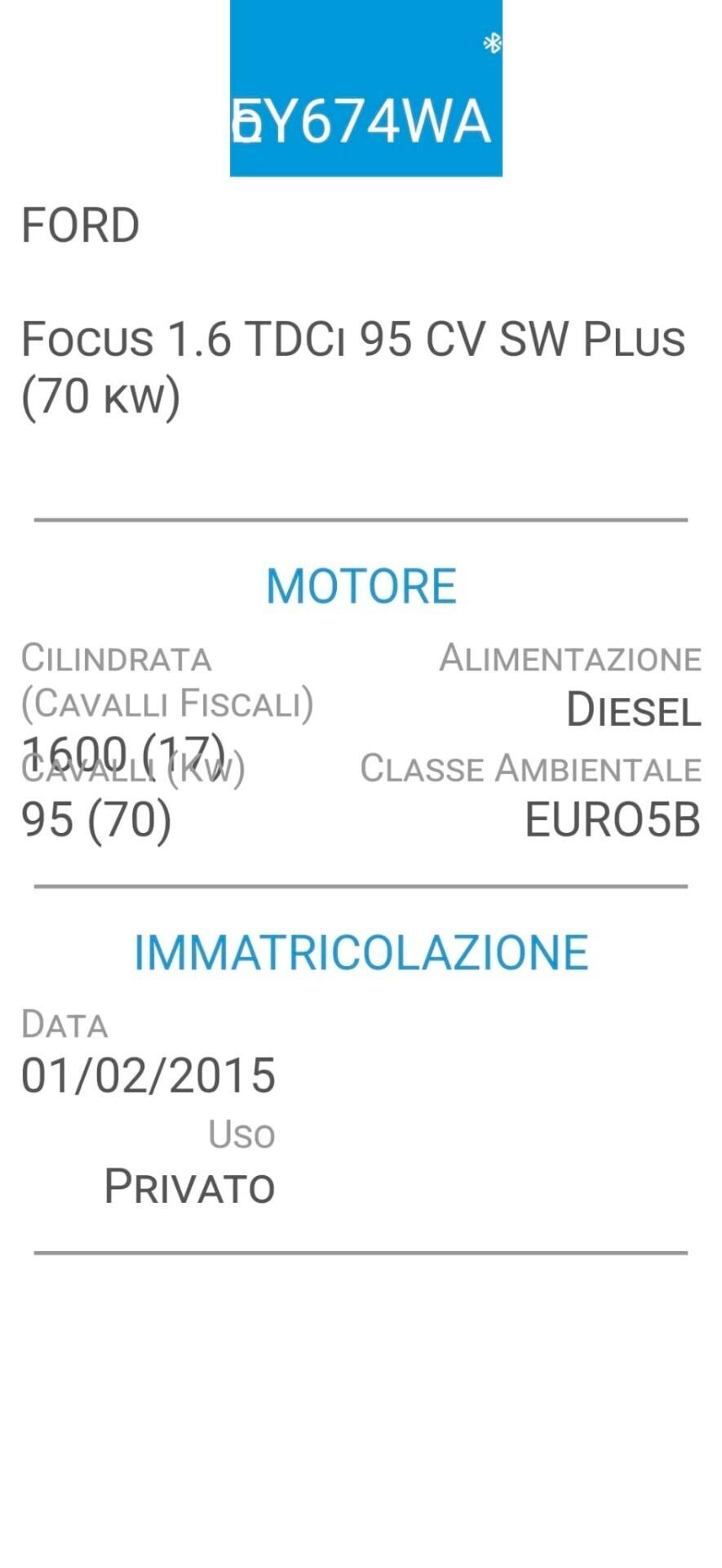 Ford Focus Sw 1.6 TDCi-UNICO PROP-OK NEOPATEN-3 REVISIONI