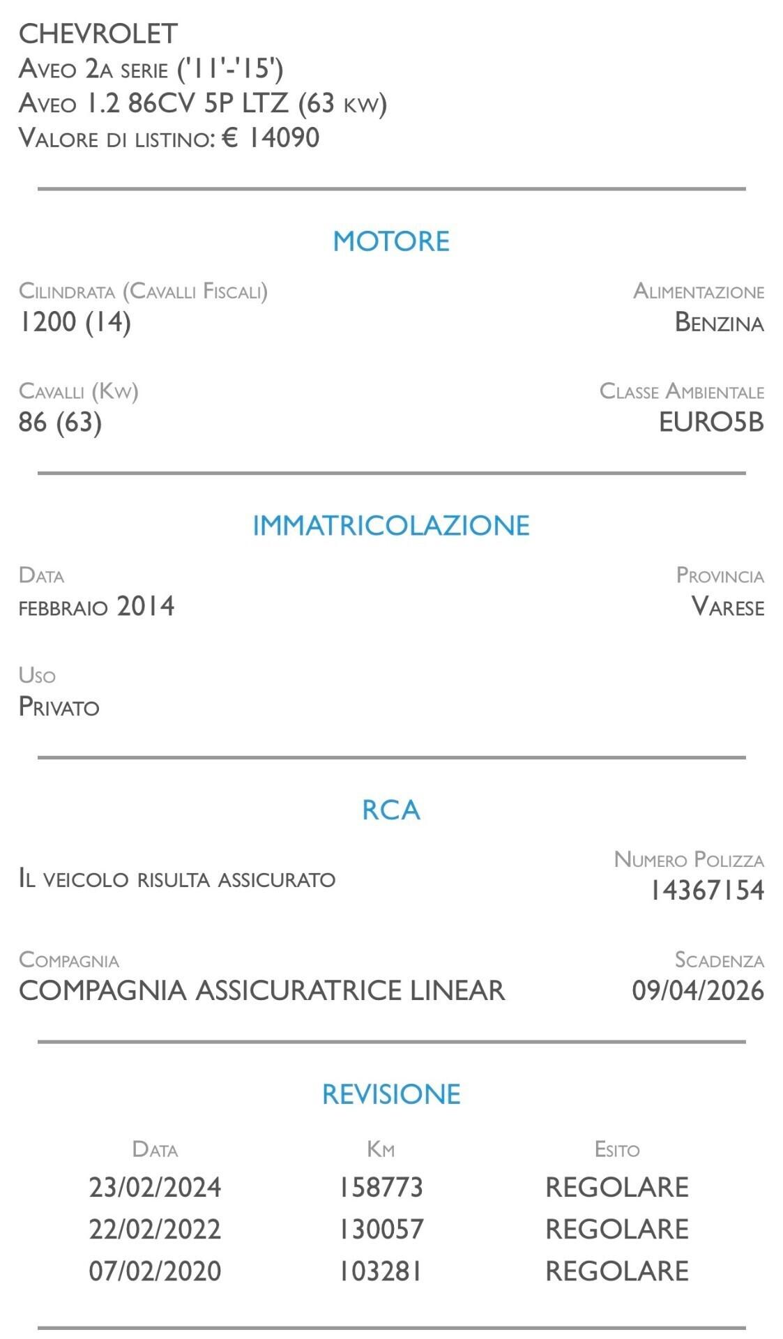 Chevrolet Aveo 1.2 86CV 5 porte LTZ - UNICO PROPRIETARIO