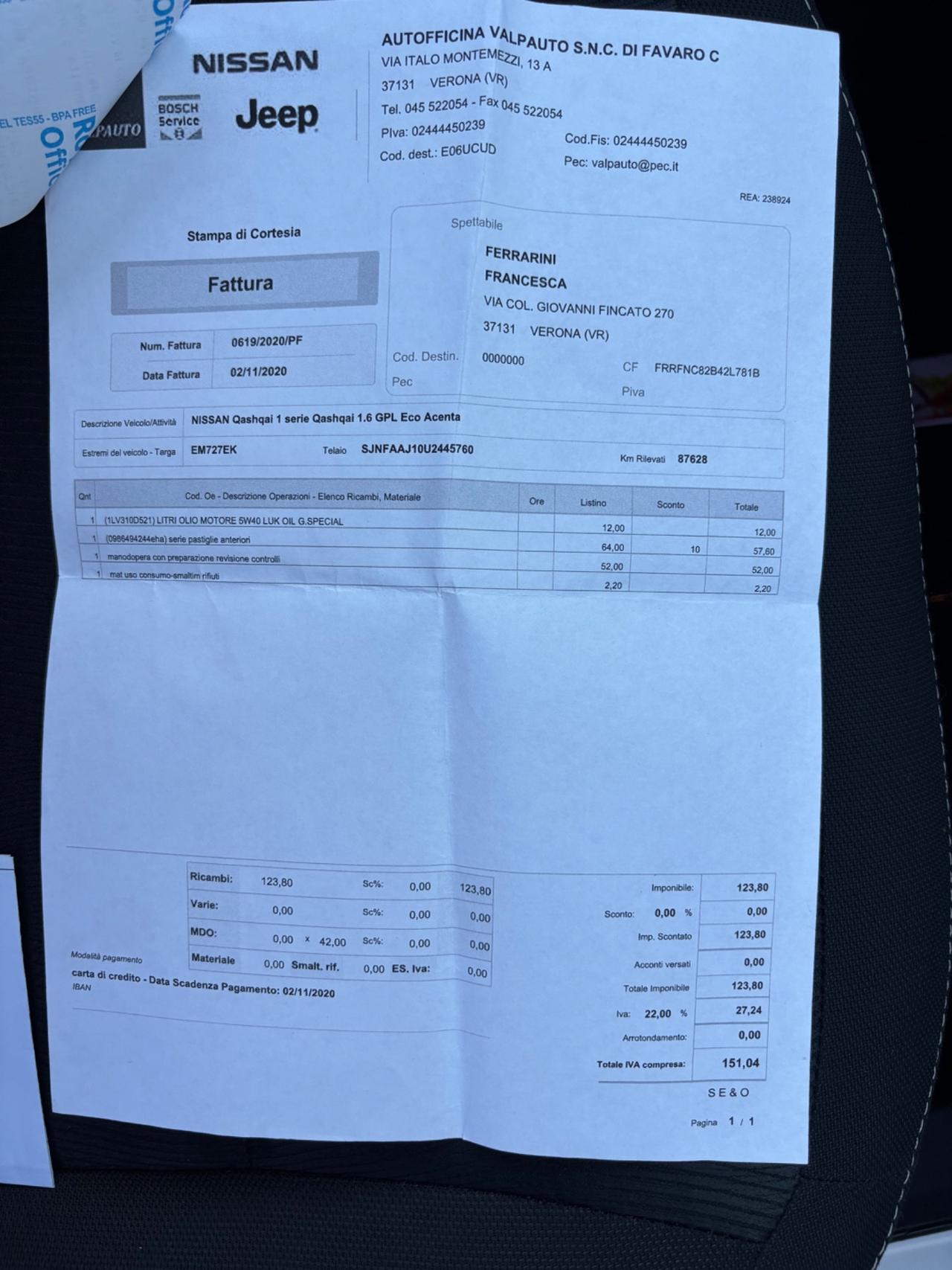 Nissan Qashqai 1.6 GPL. Ok neopatentati. Garanzia