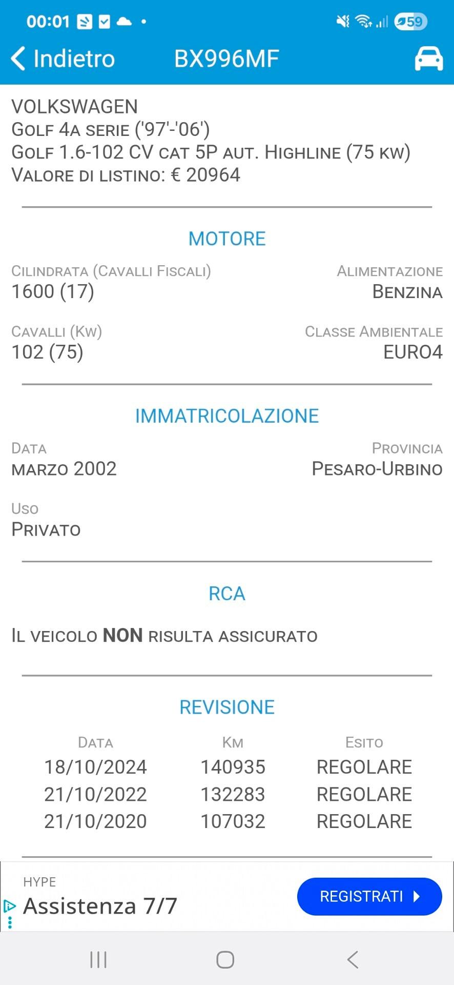 VW GOLF 4 1.6 102CV HIGHLINE AUTOMATICA ️ EURO 4 – NEOPATENTATI – NAVI