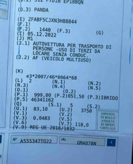 Fiat Panda 1.0 FireFly S&S Hybrid City Life 28628 KM