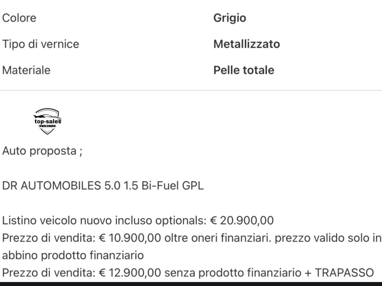 Dr 5.0 AUTOMOBILES 1.5 BI-FUELL GPL PERFETTA