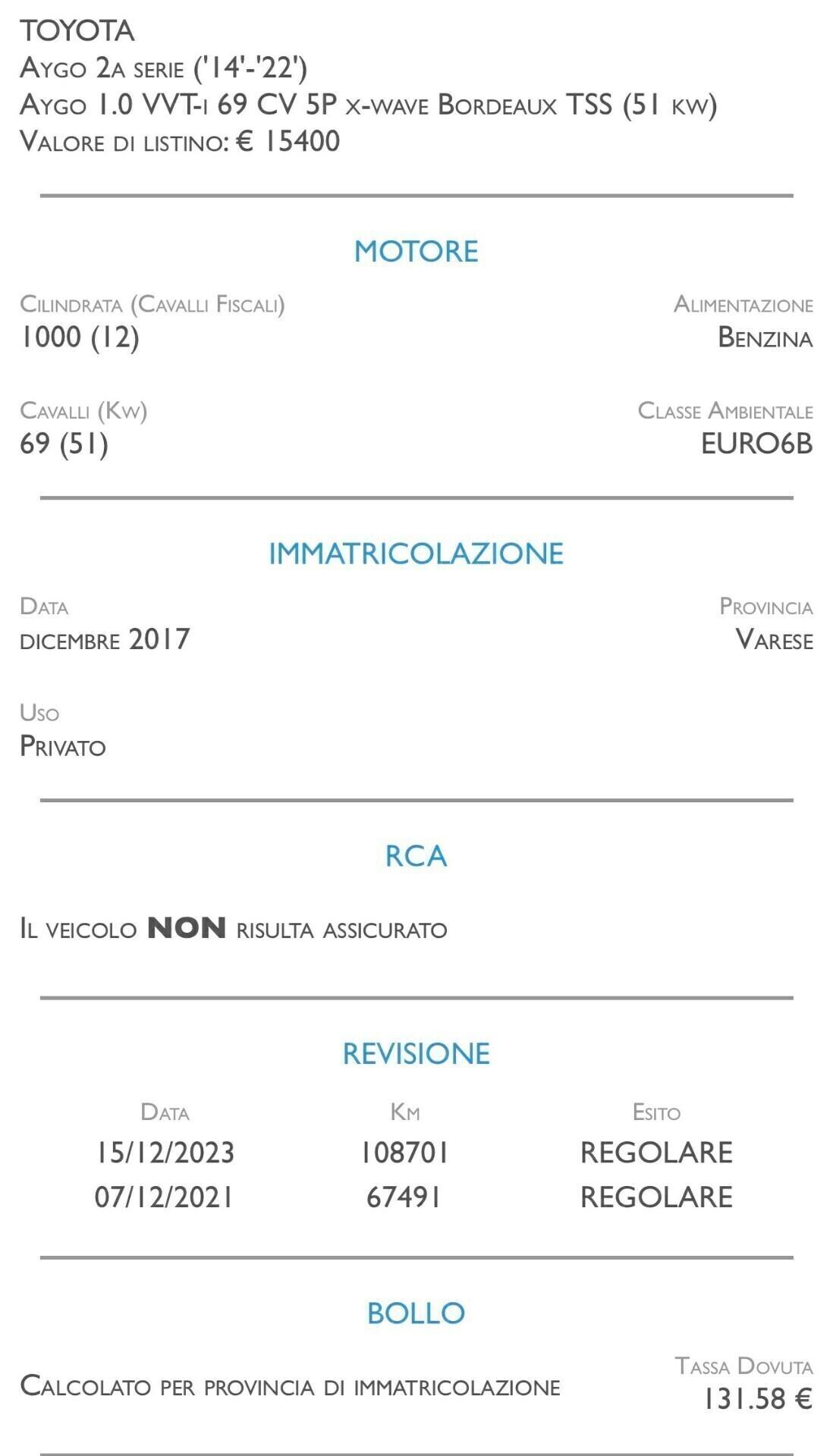 Toyota Aygo 1.0 VVT-i 69 CV 5 porte x-wave TSS - UNICO PROPRIETARIO