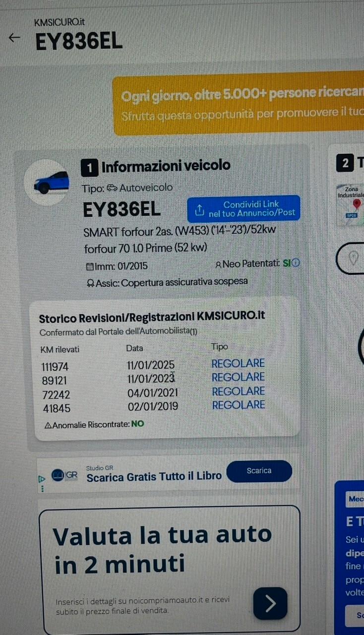 SMART FOR FOUR 1.0 PASSION TETTO PANORAMICO OK NEOPATENTATI
