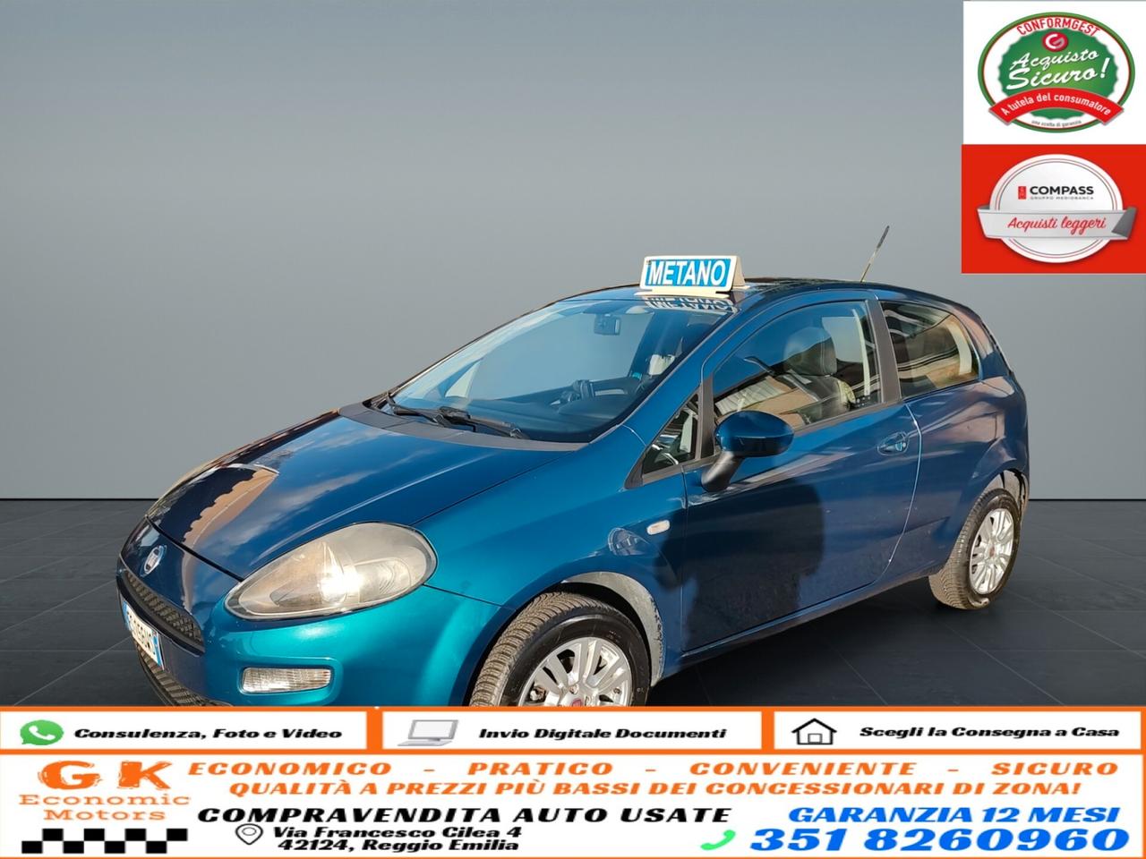 Fiat Punto 1.4 8V 3 porte Natural Power Lounge, EURO 6, OK NEOPATENTATI, GARANZIA L.12 MESI