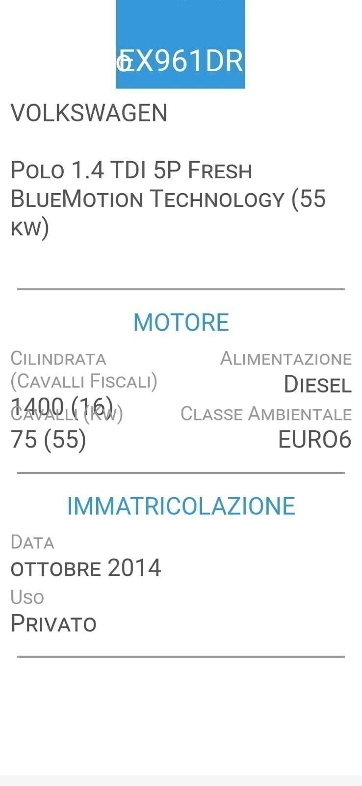 VOLKSWAGEN POLO 1,4 TDI-KM 68000-UNICA PRO-EURO 6