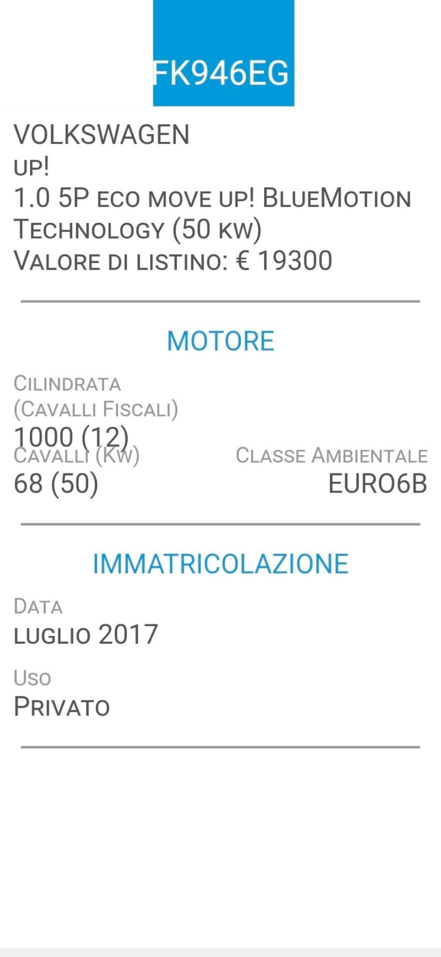 VOLKSWAGEN UP! ECO METANO-UNICO PROPRIETARIO