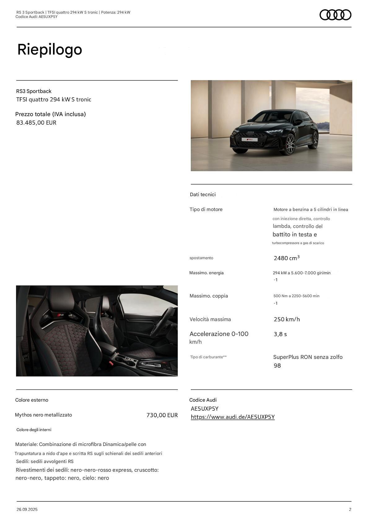 Audi A3 RS 3 Sportback TFSI quattro S tronic