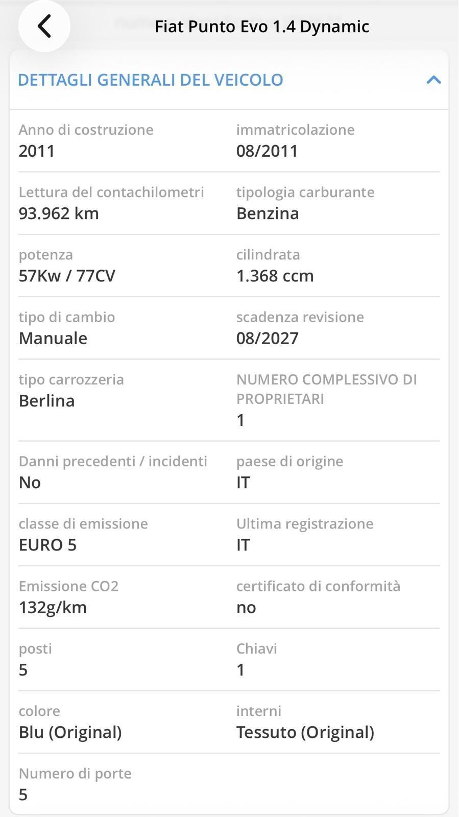 FIAT PUNTO EVO 1.4 77CV DYNAMIC UNICO TOP SOLO 94K