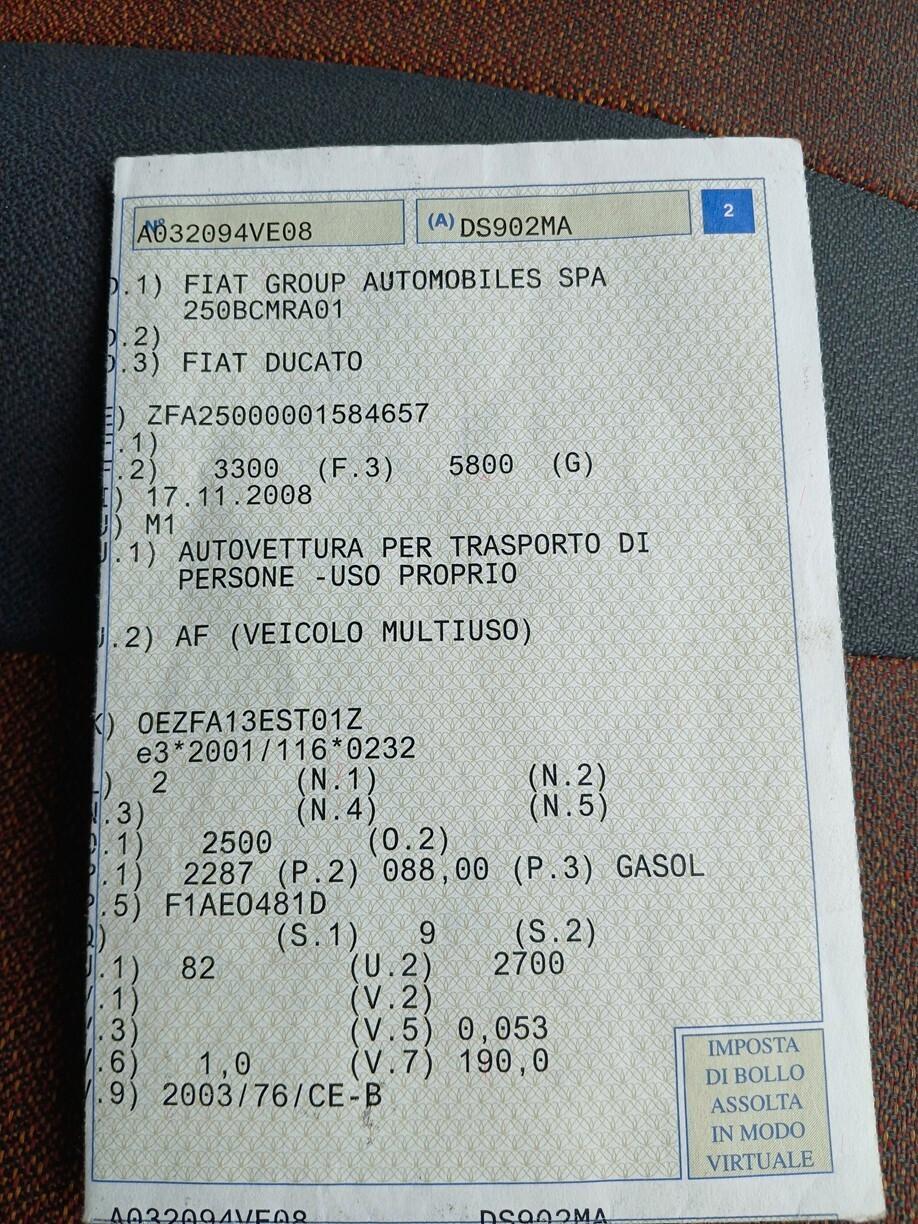 Fiat Ducato 120. 2.3 MJT PM-TM Panorama 9 POSTI model 2009 MOTORE ROTTO !!!!