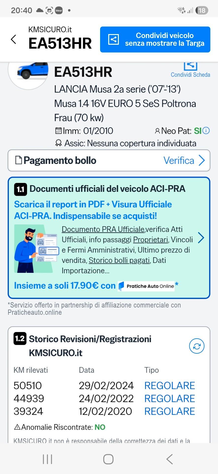 Lancia MUSA 1.4 16V EURO 5 con solo 55.000 km