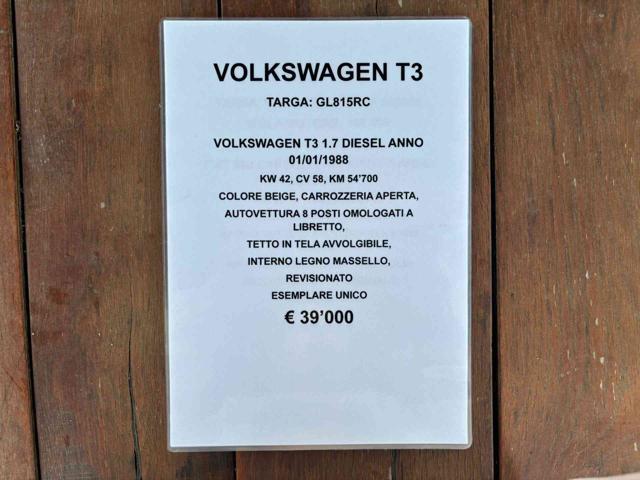 VOLKSWAGEN T3 CARROZZERIA APERTA 8 POSTI