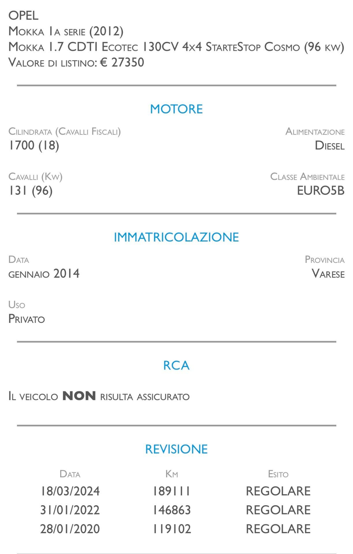 Opel Mokka 1.7 CDTI Ecotec 130CV 4x4 Start&Stop Cosmo - UNICO PROPRIETARIO