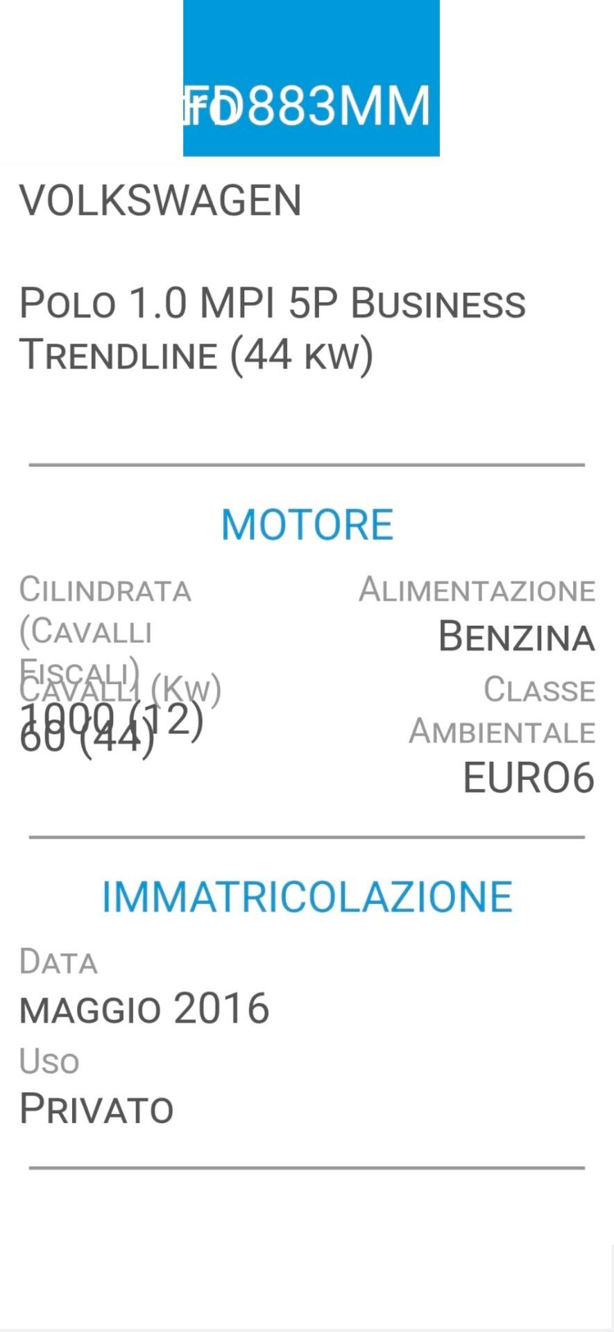 VOLKSWAGEN POLO 1,0 MPI-TAGLIANDI VOLKS-EURO 6