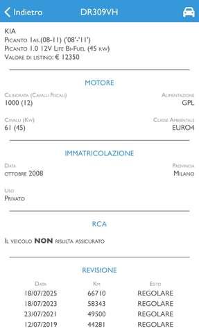 Kia Picanto 1.0 Life bi-fuel GPL - SOLO 67.300KM-