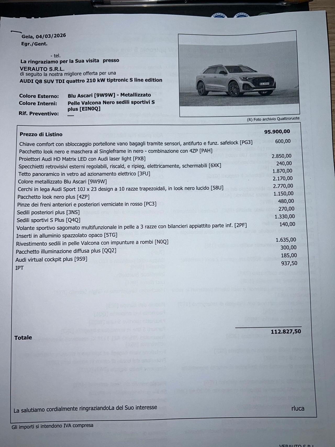 Audi Q8 SUV TDI quattro 210 kW tiptronic S line edition Possibilità noleggio no scoring