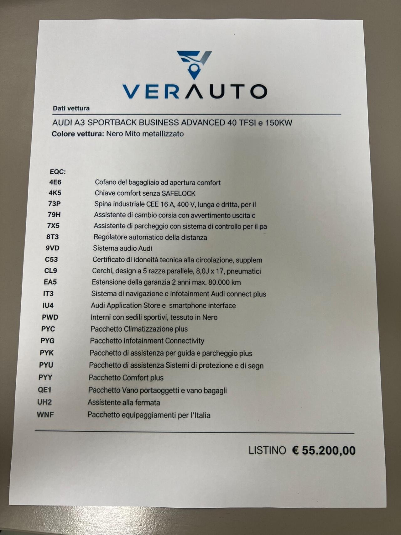 Audi A3 SPB 1.5 150CV tfsi e-hybrid Business Advanced s-tronic - possibilità noleggio no scoring