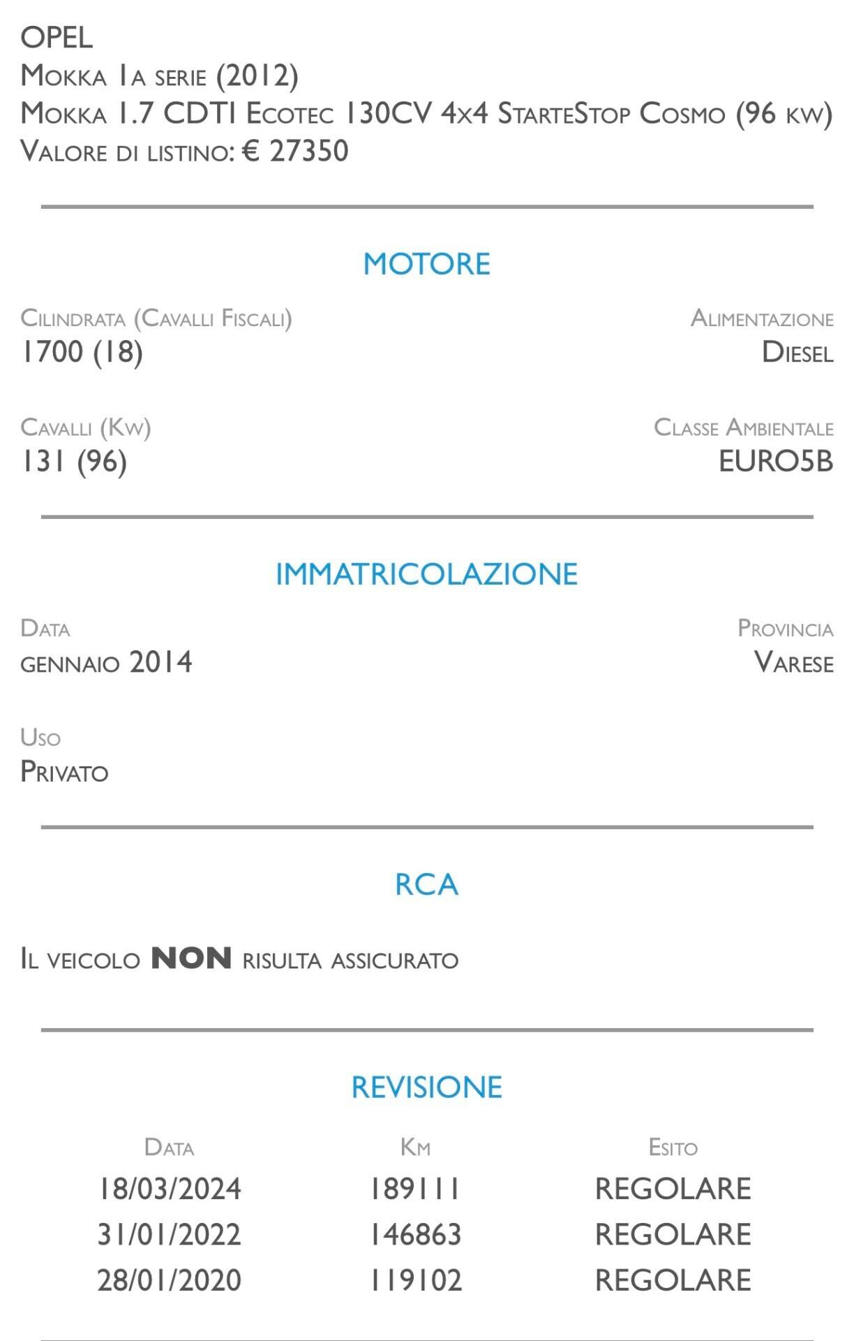 Opel Mokka 1.7 CDTI Ecotec 130CV 4x4 Start&Stop Cosmo - UNICO PROPRIETARIO