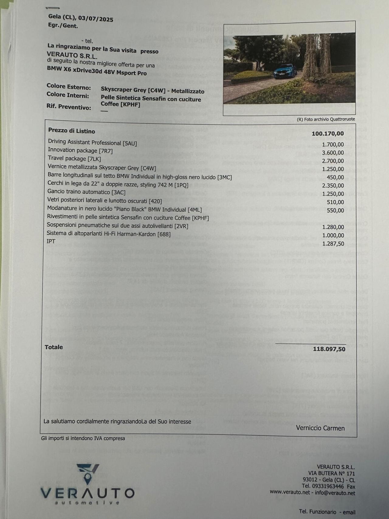 BMW X6 xdrive30d MSport possibilità noleggio noscoring