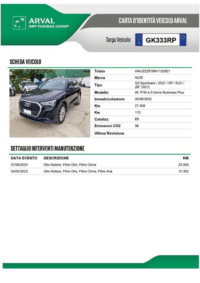 AUDI Q3 Sportback 45 TFSI e S-tronic Business Plus Black