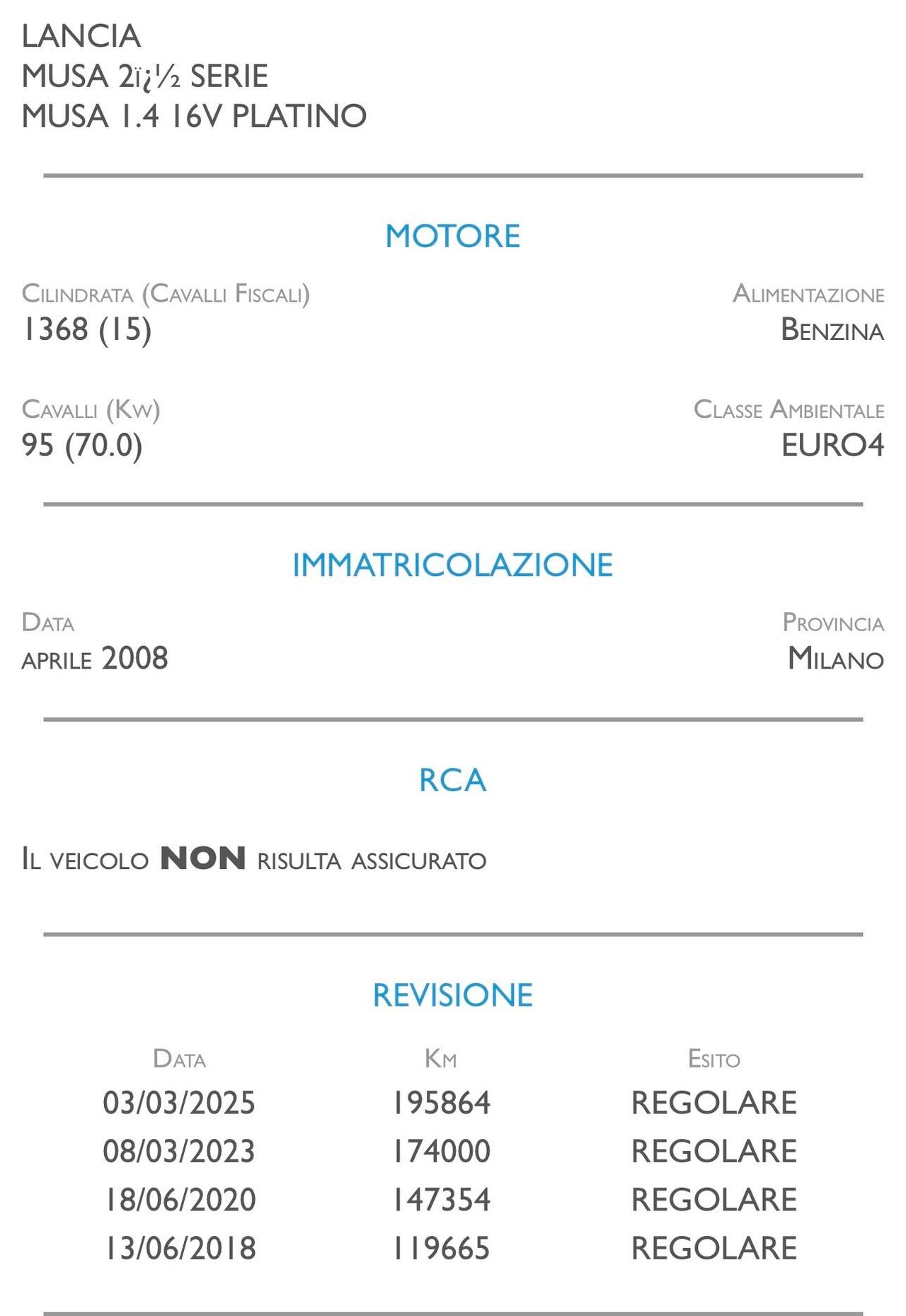 Lancia MUSA 1.4 16V Platino - IDEALE PER NEOPATENTATI