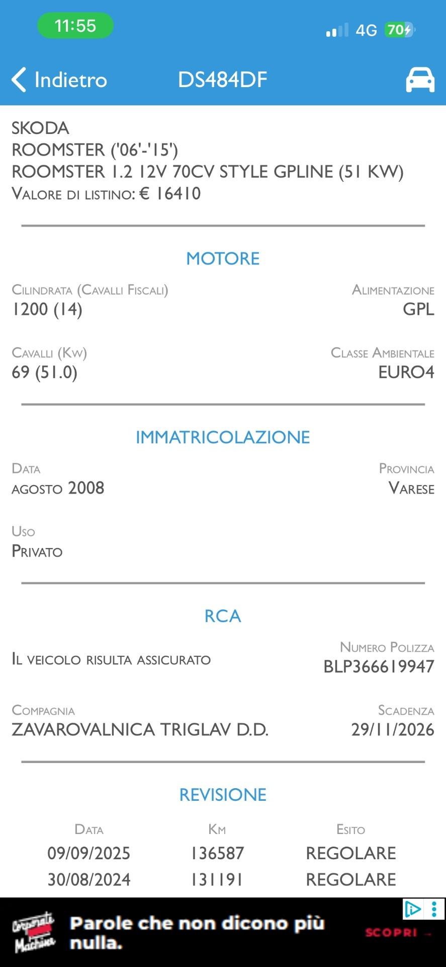 Skoda Roomster 1.2 12V 70CV Style GPLine