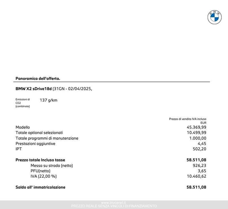 BMW X2 sDrive 18d Msport Pro
