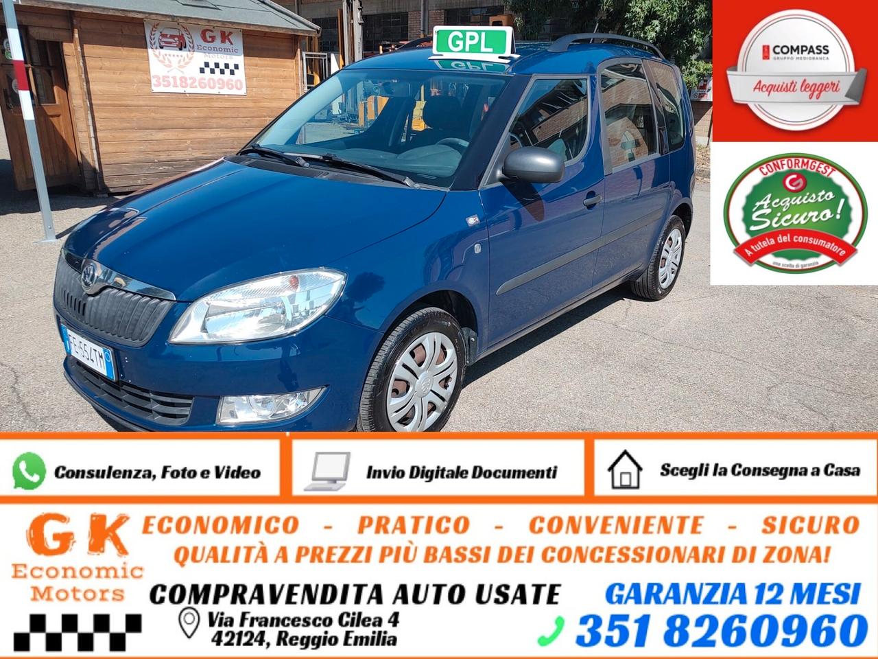 Skoda Roomster 1.2 12V 70CV Easy SENSORI RETRO, GARANZIA L.12 MESI, OK NEOPATENTATI