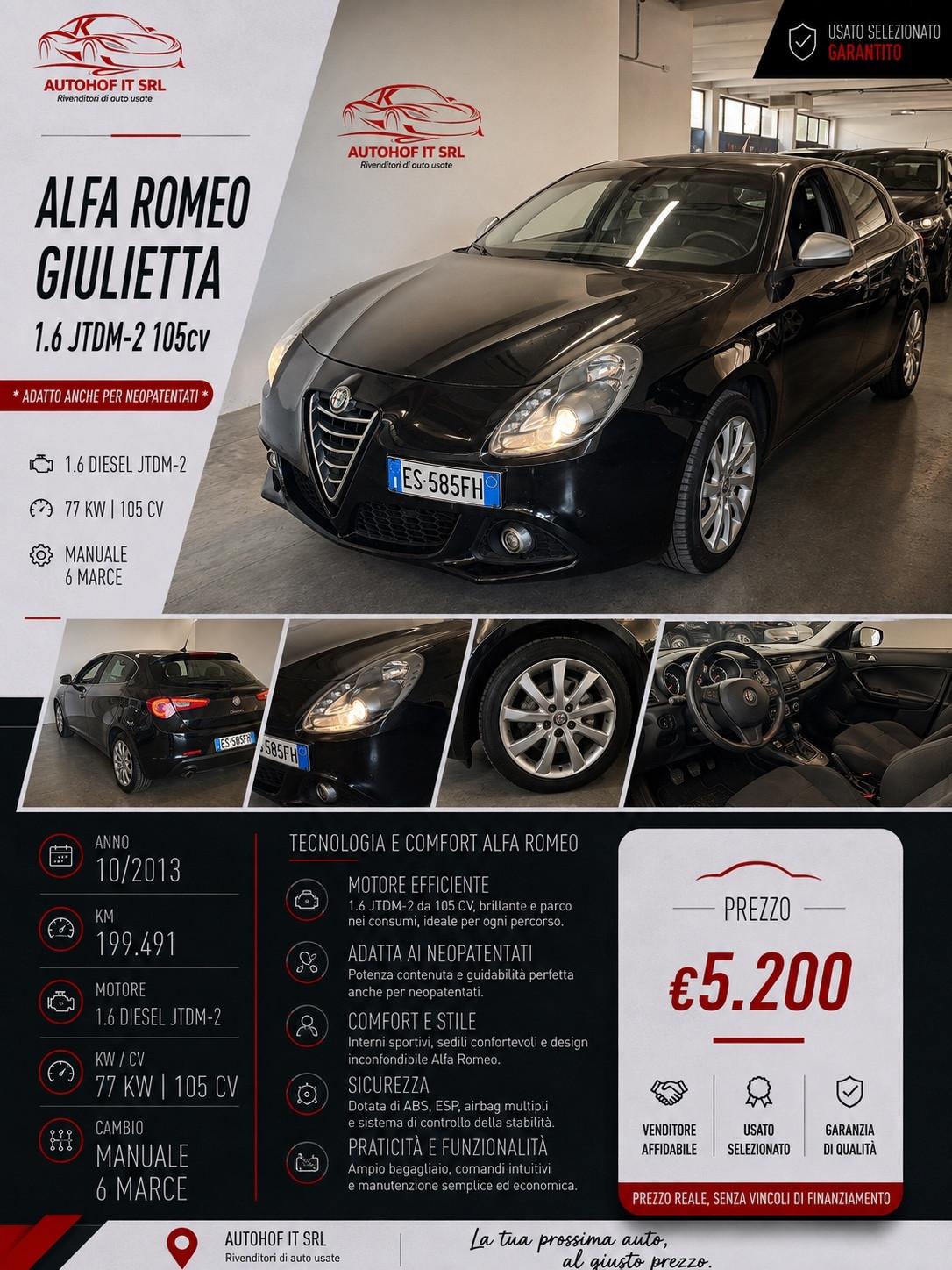Alfa Romeo Giulietta 1.6 JTDm-2|OK NEOPATENTATI |