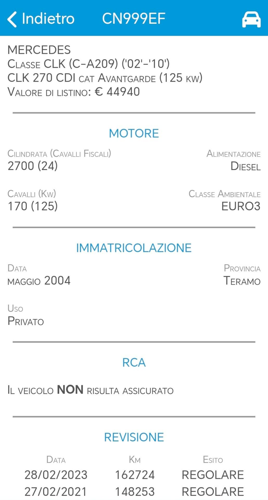 Mercedes-benz CLK 270 CDI cat Avantgarde Manuale UNIPROPRIETARIA