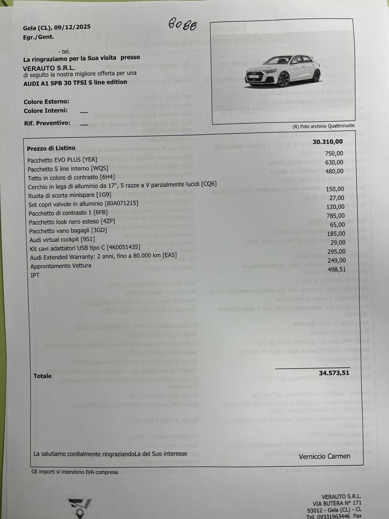 Audi A1 Spb 30 SLine possibilità noleggio no scoring