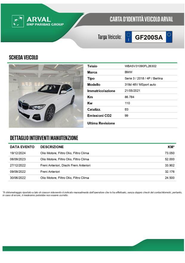 BMW Serie 3 Berlina 318d 48V Msport auto LED-CarPlay-Telecamera