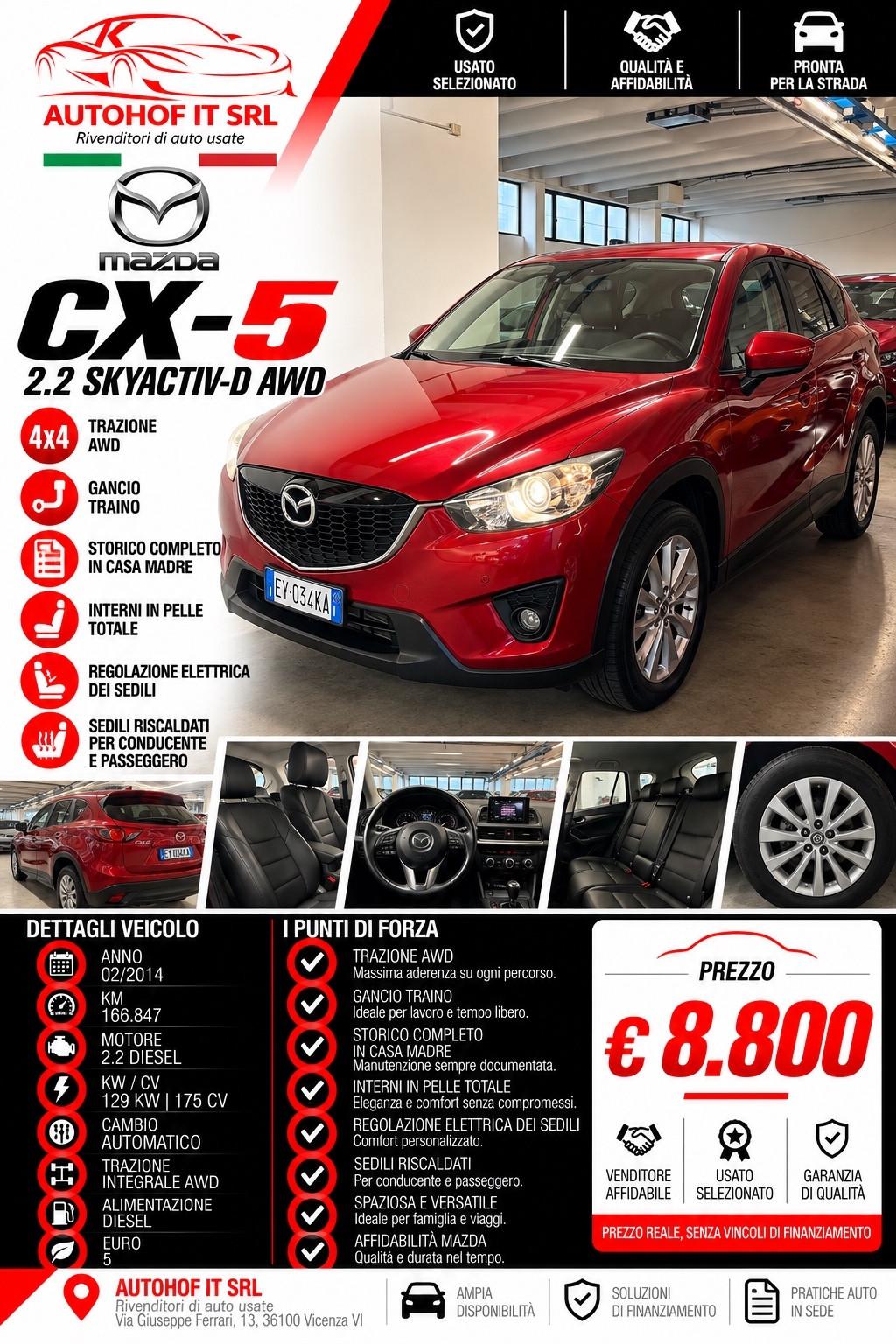 Mazda CX-5 2.2L Skyactiv 4WD GANCIO TRAINO *FULL OPT