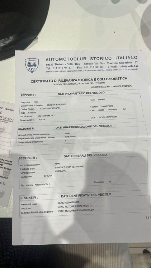LANCIA Thema 2.0 i.e. 16V ISCRITTA A.S.I.