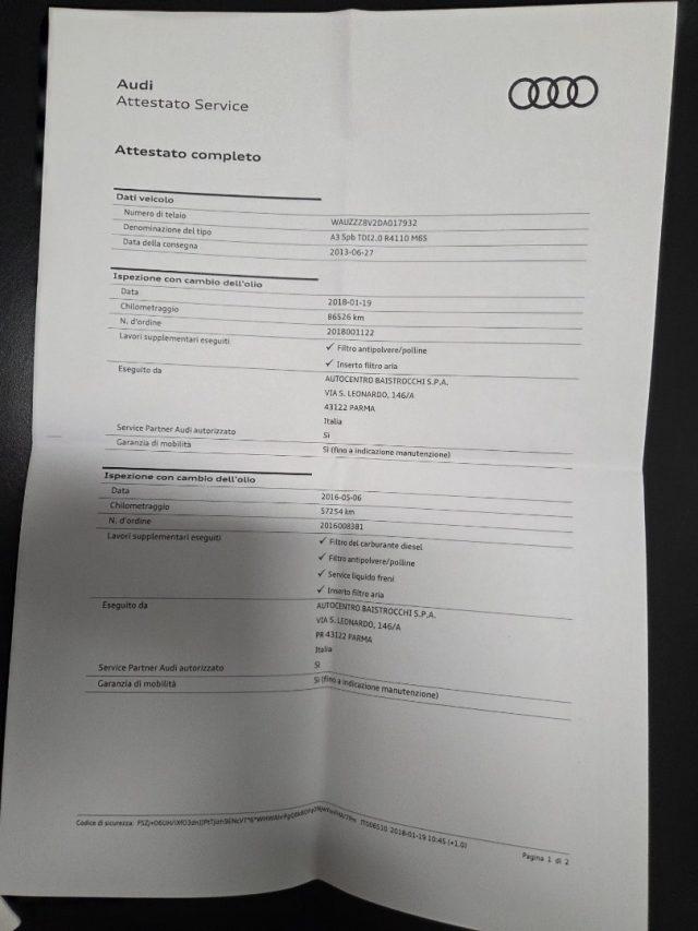 AUDI A3 SPB.2.0 TDI UNICOPROPIETARIO