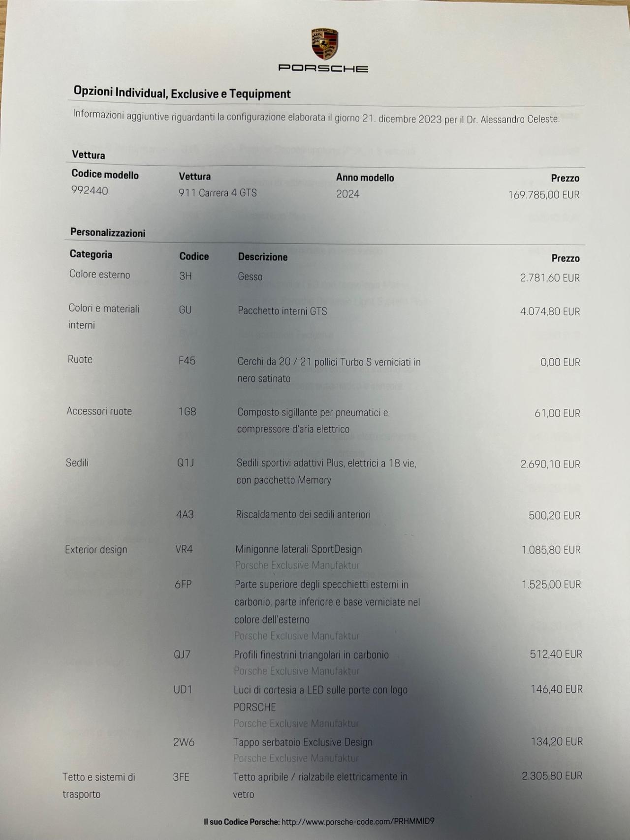 Porsche 992 Carrera 4 GTS possibilità noleggio no scoring