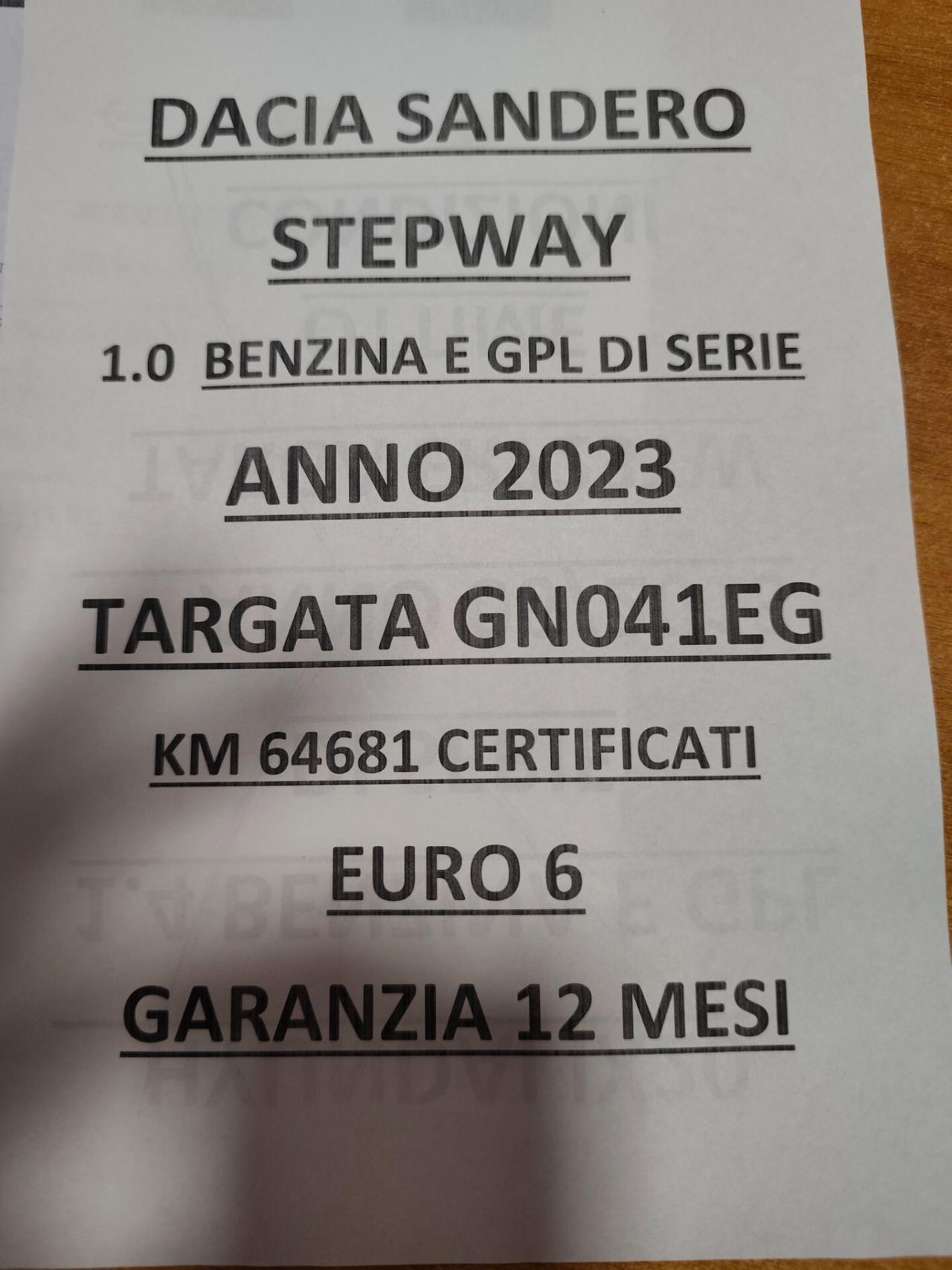Dacia Sandero Stepway 1.0 TCE BENZINA E GPL DI SERIE