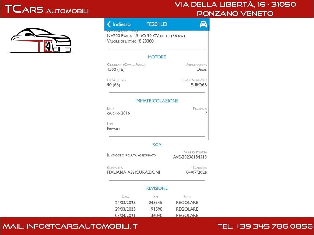 NISSAN NV200 1.5 DIESEL EURO 6B - 5 POSTI